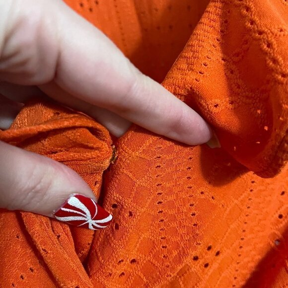 MICHAEL Michael Kors Womens Orange Faux Wrap Eyelet Ruffle Blouse Small - Picture 5 of 6